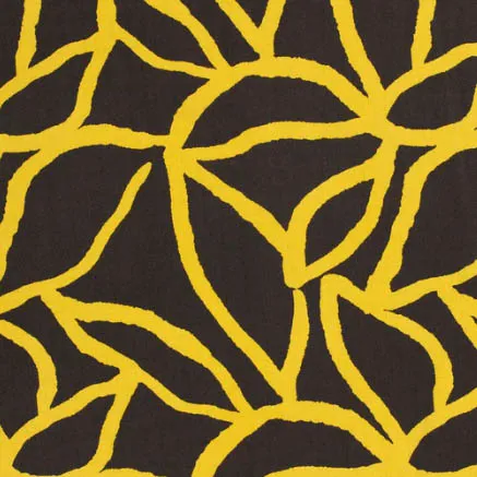 Viscose twill bruin met geel abstract patroon - My Image